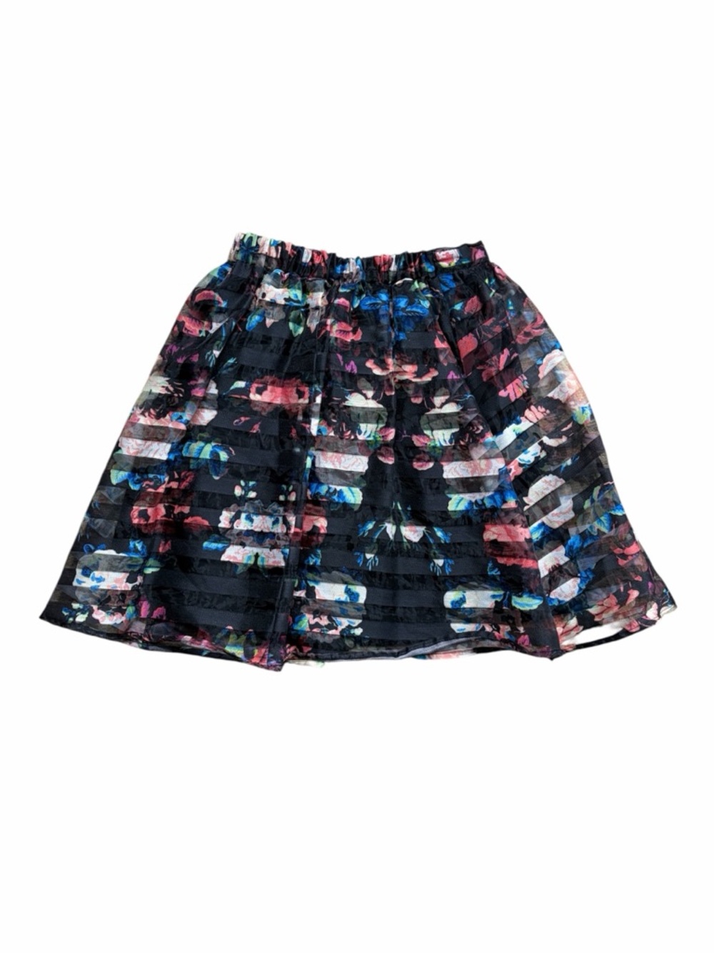 Xhilaration Black Floral Striped Mini Skirt Size XS